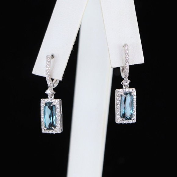 Doves by Doron 18k White Gold London Blue Topaz Diamond Dangle Drop Earrings